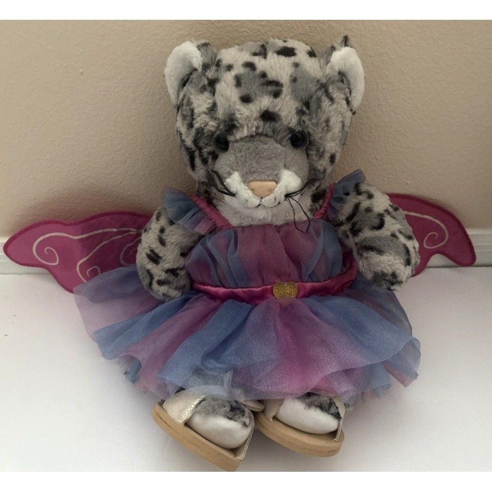 Build A Bear Snow Leopard Stuffed Animal Plush BABW Fairy Dress Wings Shoes Lot